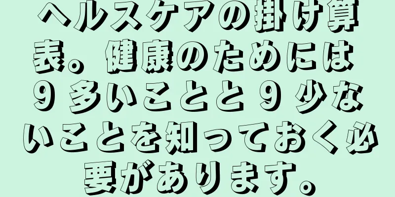 ヘルスケアの掛け算表。健康のためには 9 多いことと 9 少ないことを知っておく必要があります。